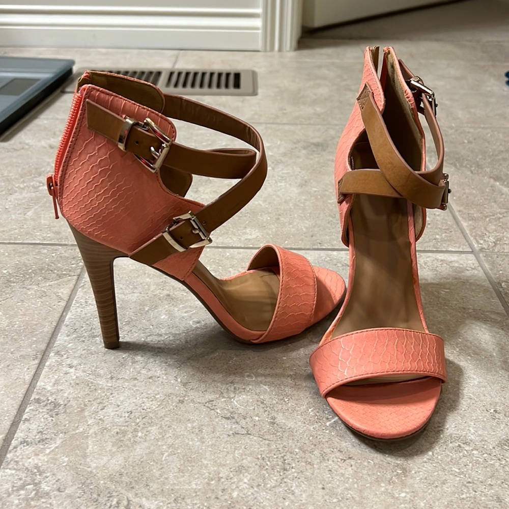 Peach and tan heels